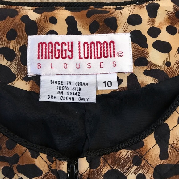Maggy London Silk Cheetah Print Jacket Size 10 US Medium Tan Black Zip Up - Picture 4 of 8